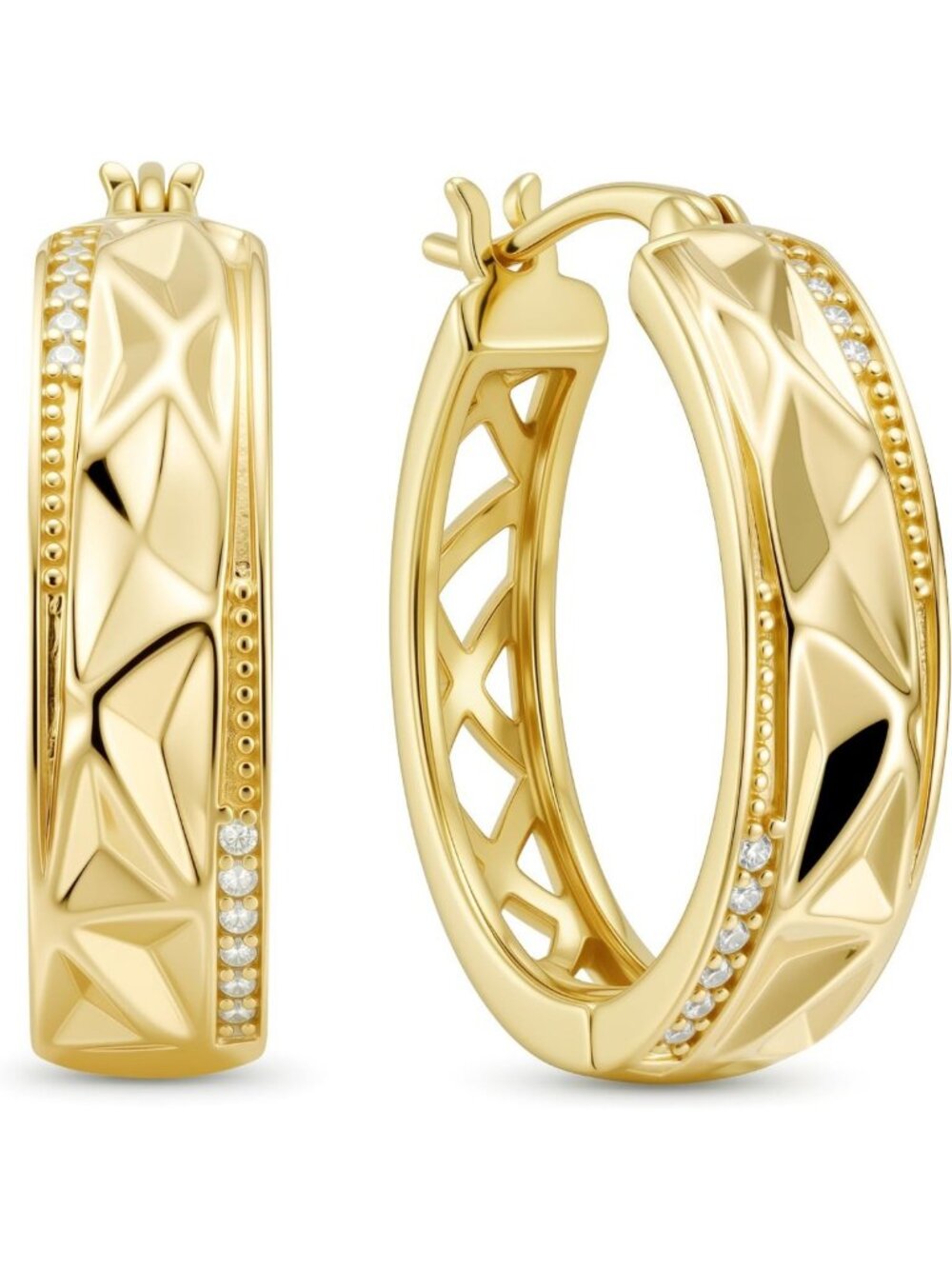 14K Gold Textured Chunky Hoop Earrings for Women - 20mm Wide Statement Jewelry